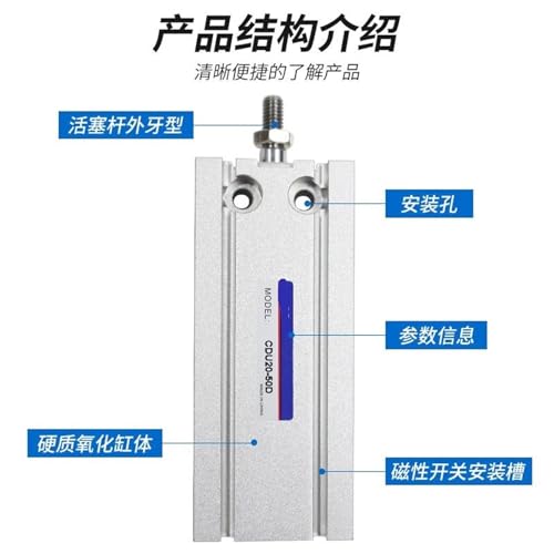Vérin pneumatique CDU32-35D anti-encombrement pour espaces restreints et maintenance - 4