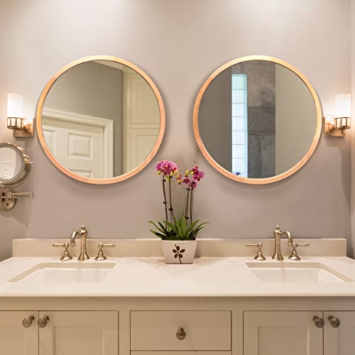 Fuwu Home RD00003 Wood Round Mirror 24 Inch Circle Wall Mirror Farmhouse Bathroom Vanity Mirror thumb #2