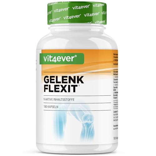 vit4ever Gelenk Flexit - 180 Kapseln - Hochdosierter Komplex mit Glucosamin + MSM + Weihrauch Extrakt + Chondroitin + Curcuma + Quercetin + L-Methionin + Bromelain + Vitamin C