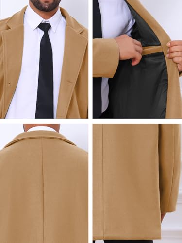 Image of Lars Amadeus Men's Trench Coat Notch Lapel Single Breasted Classic Long Pea Coats Overcoat