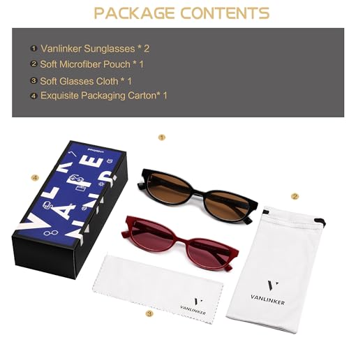 Image of VANLINKER Retro Semi Oval Polarized Sunglasses for Women Men Trendy Small 90s Style Vintage Narrow Rectangle Frame VL9833