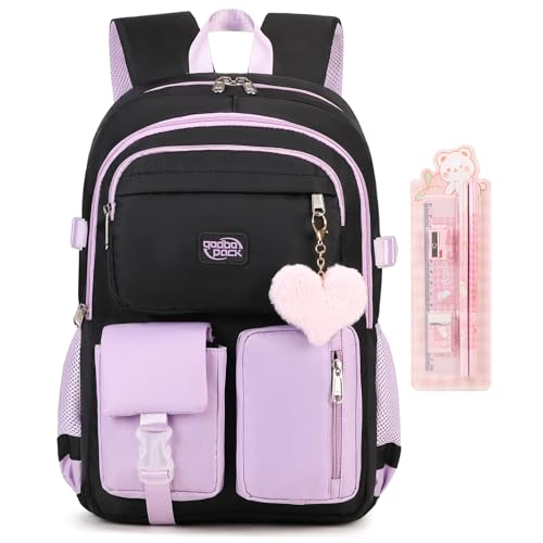 Backpack For School Women College Middle High Teen Girls Student Bookbag Waterproof Laptop Bag Black Purple