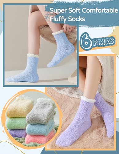Image of TEHOOK Warm & Cozy Gifts for Women, Fluffy Fuzzy Plush Sleeping Slipper Socks - Soft Warm Fabric