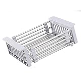 Generico Extend Kitchen Sink Drain Basket, Stainless Steel Retractable Sink Rack, Retractable Over The Sinks Dish Drying Rack, for Draining Vegetables, Fruits, Dishes (L)