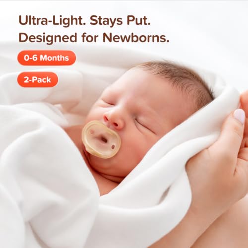 Image of Thyseed Newborn Silicone Pacifier, Ultra-Light One-Piece, Sensitive-Skin Shield, for Breastfed Babies, 0-6 Months, BPA-Free, 2 Pack