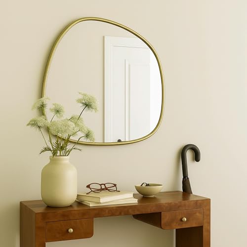 Image of TEHOME Asymmetrical Irregular Shaped Antiqued Gold Foil Asymmetrical Accent Mirror Irregular Bathroom Wall Mirror