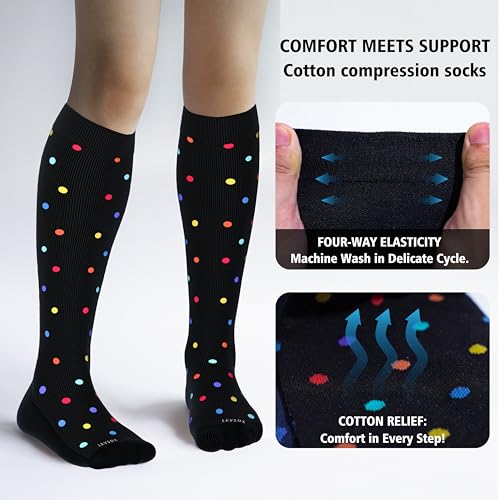 Image of LEVSOX Cotton Compression Socks for Women&Men 20-30mmHg Knee High Cute Support Sock for Nurses Pregnancy Travel