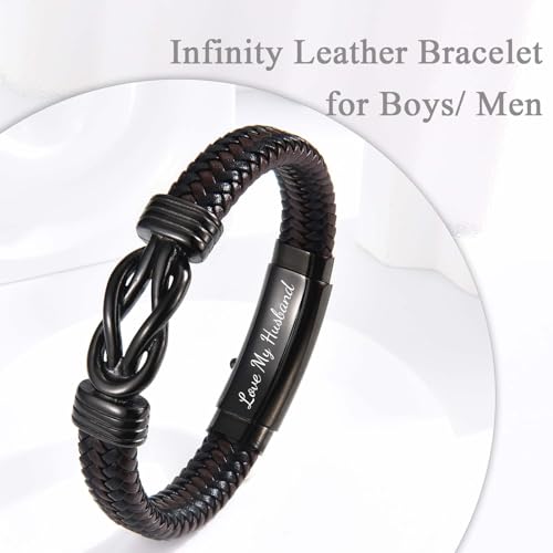 Infinity Leather Bracelet for Men Him Boys, Engraved Love You Son Grandson Nephew Brother Dad Husband Uncle Christmas Valentines Fathers Birthday Easter Graduation Gifts2