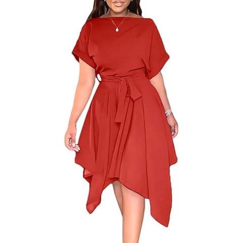 Umenlele Women's Tie Waist Midi Dress Cover
