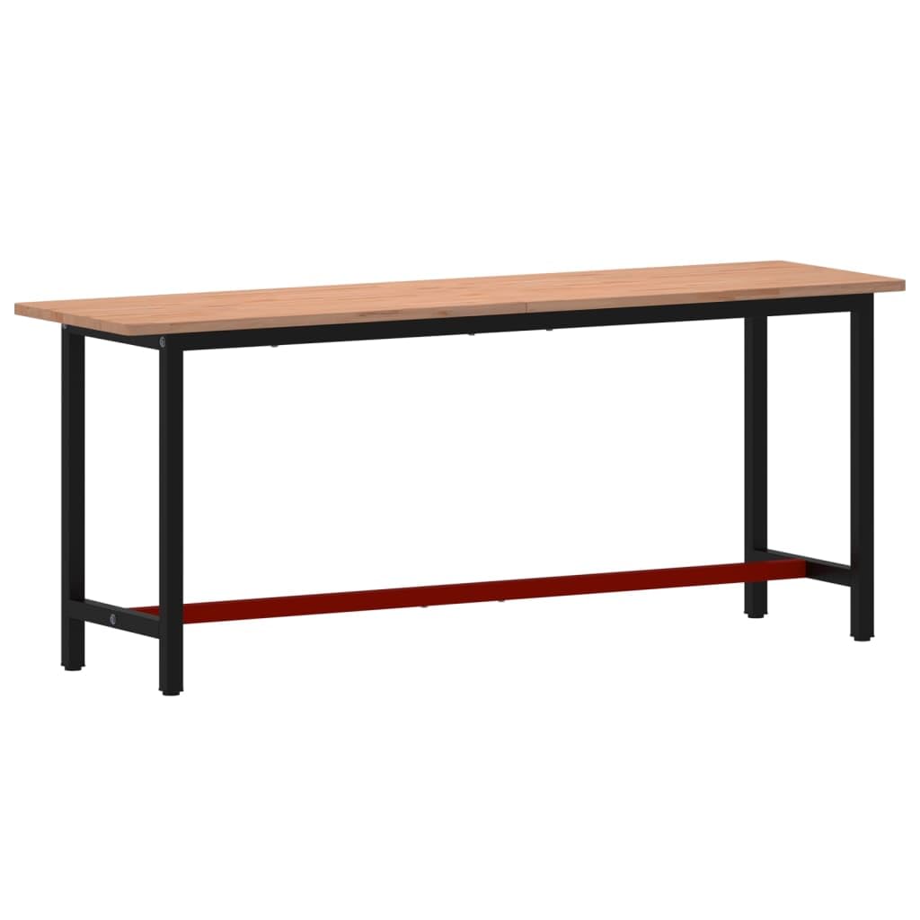 Banco de trabajo de 200 x 55 x 81,5 cm, madera maciza de haya con estructura de metal pulverizada, robusta mesa de trabajo para taller, garaje, sótano, versátil mesa de embalaje con gran área