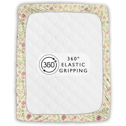 Image of Story@Home Cloud Cotton Fitted BEDSHEET (72 X 78 Inch) 360 Elastic King Size with 2 Pillow Covers | Super Soft Bed Sheet for King Size Bed Floral Design (White, Pink)