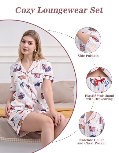 Image of NAP BOUND 100% Cotton Pajamas for Women Sets 2 Pieces Pjs Button short sleeves with Pockets Soft Sleepwear Loungewear XS-XXL