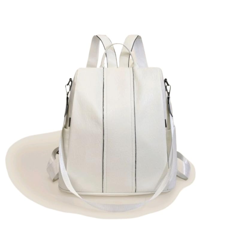 Mochila Anti-roubo de couro macio vintage bolsa de ombro de alta capacidade (Branco)