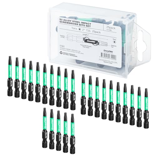 Security Bit Set,Tamper Proof Torx Bit Set,Impact Driver Bit Set,1/4” Hex-Shank S2 Steel Screw Star Bits Set,CNC Machined Tips, 2” Long 25pack (T15) Magnetic Torque Bit Set,With Storage Box