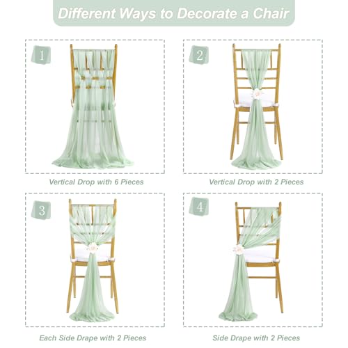 8ft Long Wedding Chair Sashes 16 Pieces Sage Green Draping Fabric for Ceremony Reception Outdoor Aisle Chair Decorations - Thumbnail 4