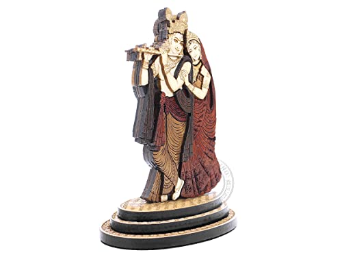 Estatua de Radha Krishna de madera tallada 4 pulgadas miniatura 3