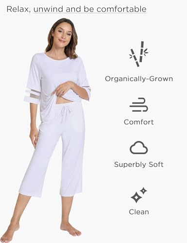 Image of GYS Bamboo Viscose Capri Pajamas for Women Set Cooling 3 /4 Sleeve Pjs