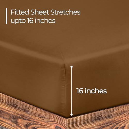 Image of ROYALE LINENS 300 Thread Count 100% Long Staple Combed Cotton Fitted Sheet Queen - Super Soft Deep Pocket Bottom Sheet - Fitted Sheets Only - Elastic Sheets (Queen, Chocolate)