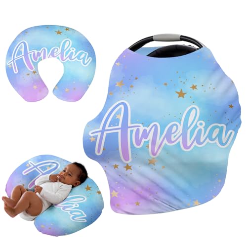 Image of Personalised Car Seat Cover for Girls and Boys - 7 in 1 Multipurpose Breast Feeding Cover, Nursing Cover, Galaxy Star Grocery Cart Cover - Birthday Gift for Babies