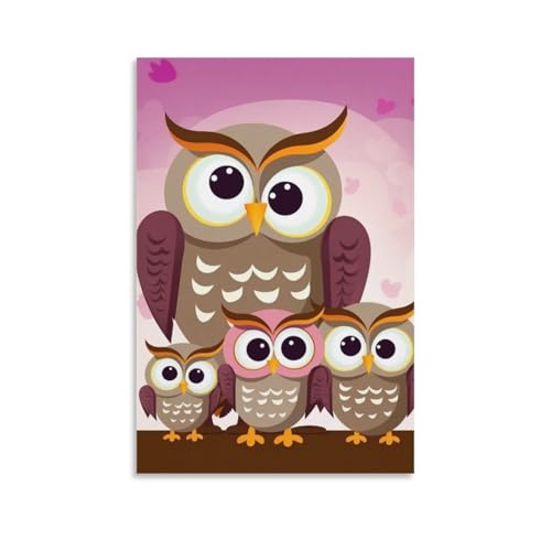 Toile art mural hiboux famille symbole de tendresse pour la maison