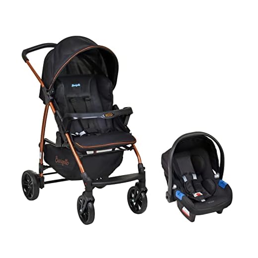 Burigotto Carrinho de Bebê com Bebê Conforto Ecco, Até 15 kg, Preto e Cobre