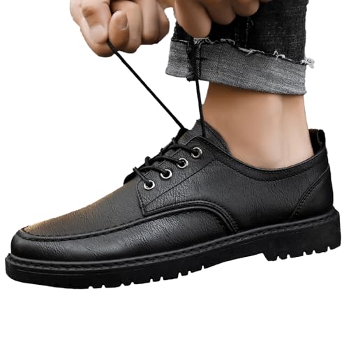 Men's Leather Round Toe Lace Up Oxfords Comfortable Non-Slip Platform Casual Dress Shoes3
