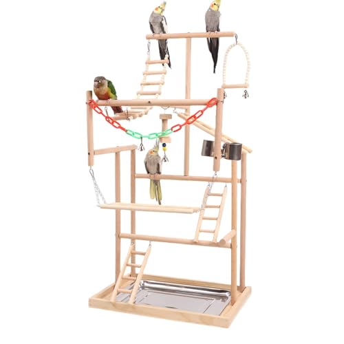 Hubiuyo 小鳥の遊び場 インコおもちゃ バード遊園地 原木 玩具 スタンド 止まり木 はしご 食器 水器 鳥 巣 秋千 鳥の巣 鳥栖 オウムブランコ 鳥グッズ 運動不足解消、多機能デザイン、組み立てと清掃が簡単 (A)