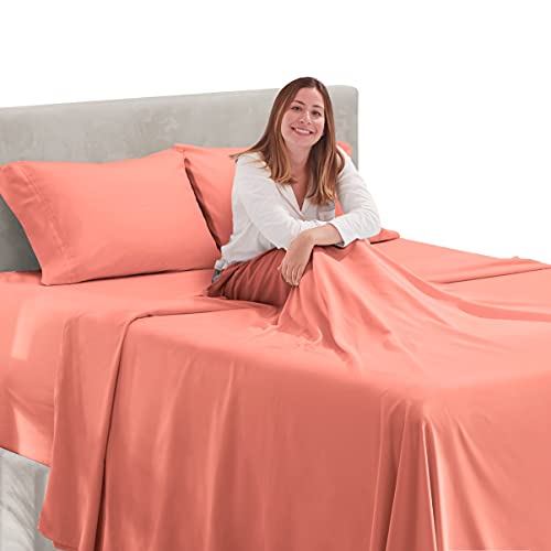 Image of Hearth & Harbor Extra Deep Pocket Twin XL Sheets - 3 Piece Hotel Luxury Twin XL Sheet Set Fits Up to 24 inch Mattress - Soft Luxury Twin XL Bed Sheet Set - Soft & Breathable, Twin XL, Misty Rose