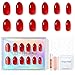 modelones Sheer Red Short Press on Nails, Semi-Transparent Oval Fake Nails Kit Press Ons with Nail Glue, Adhesive Tabs, Nail File, Prep Pad, Manicure Stick, 32Pcs 16 Sizes, Valentines