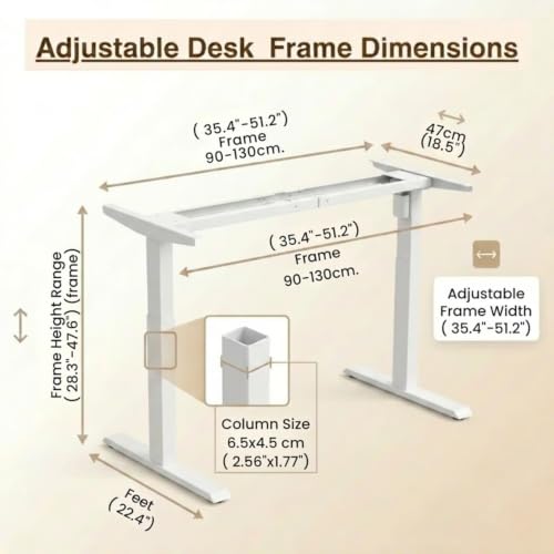 Image of Single Motor Electric Height Adjustable Desk Frame, Fits Table Tops 90-140cm Wide, Anti-Collision, 3 Memory Presets, Industry-Grade Steel, 3-Year Warranty, Sit-Stand Standing Desk Frame(White)