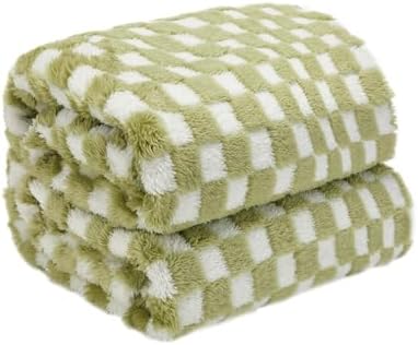 CozyRest Flannel Throw Blanket Super Soft Lightweight Bed Blanket 3D Checkered Pattern All-Season Cozy, Plush Bed Couch Blanket for Adults (Sage Green, 50 x 60 inches)