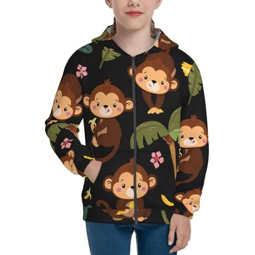 Monkeys Swinging from Palms Kid Hoodies Boys Zip Up Sweatshirts Girls Pullover with Pocket3