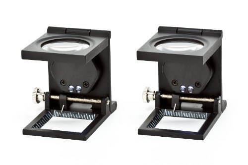 MG 14105AL-2Z Goldiflora Optics Pair of Metal Linen Testers with LED Lamps and Measuring Scale (in mm) - Approx. 5x Magnification - Includes Free Accessories: 2x 30 ml Bottles of Glass Cleaner, Pair of Microfibre Cloths and Pair of Credit Card Sized Magnifiers