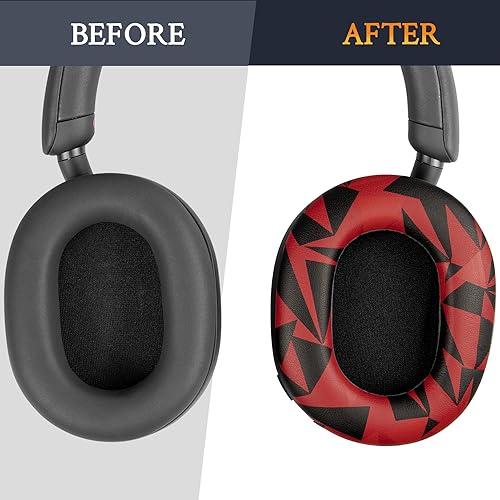 Image of SOULWIT Protein Leather Replacement Earpads for Sony WH-1000XM5 (WH1000XM5) Noise Canceling Headphones, Ear Pads Cushions with Noise Isolation Memory Foam, Added Thickness - Red Storm