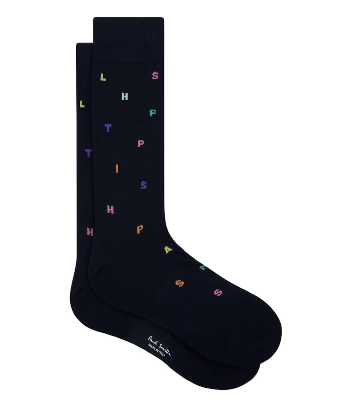 Paul Smith Keanu Stamp Letter Type Socks. Blue and Multicoloured. One Size
