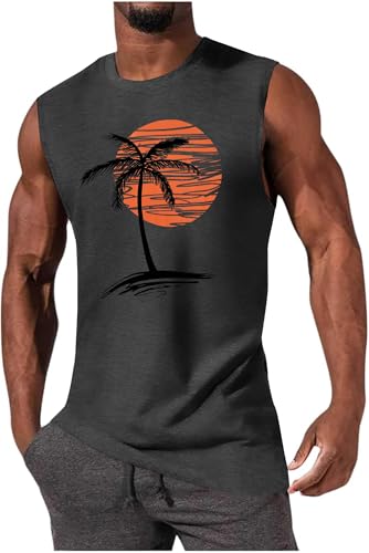 iudam Tank Top Herren Ärmelloses Baumwolle Sport Tops mit Printed T Shirt Unterhemden Muskelshirt Männer Fitness Gym Trägershirts Tee Tops,Dunkelgrau,XL