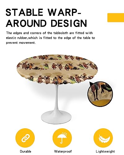 African Women Round Waterproof Table Cover Fitted Tablecloth,Wipeable Fabric Elastic Table Cloth Oil-Proof Tablecover for Indoor Outdoor Picnic,Vintage Brown Native American Ethnic Bohemian 36