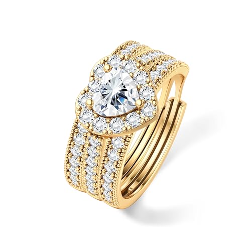 LOLIAS Cœur Bague Femme Plaqué Or Bague Acier Inoxydable Femme Doré Lot Bague Couple Reglable Ajustable Fiançailles Femme Bijoux Cadeau Femme