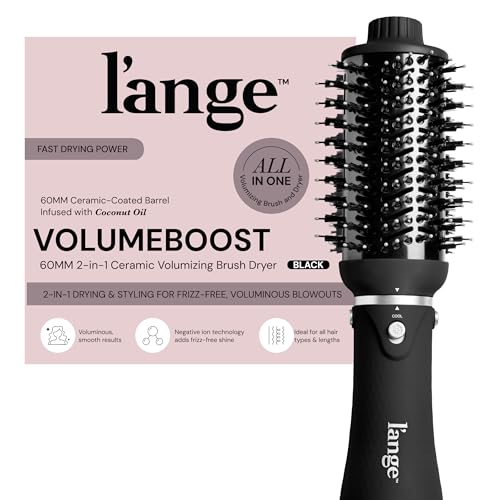 L'ANGE HAIR VolumeBoost 60mm 2-in-1 Ceramic Volumizing Brush Dryer | Fast Drying & Styling for Frizz-Free, Voluminous Blowouts | Ceramic-Coated Barrel (Black)