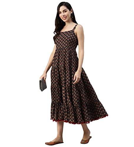 Image of Divena Rayon Cream A-Line Floral Printed Midi Dress