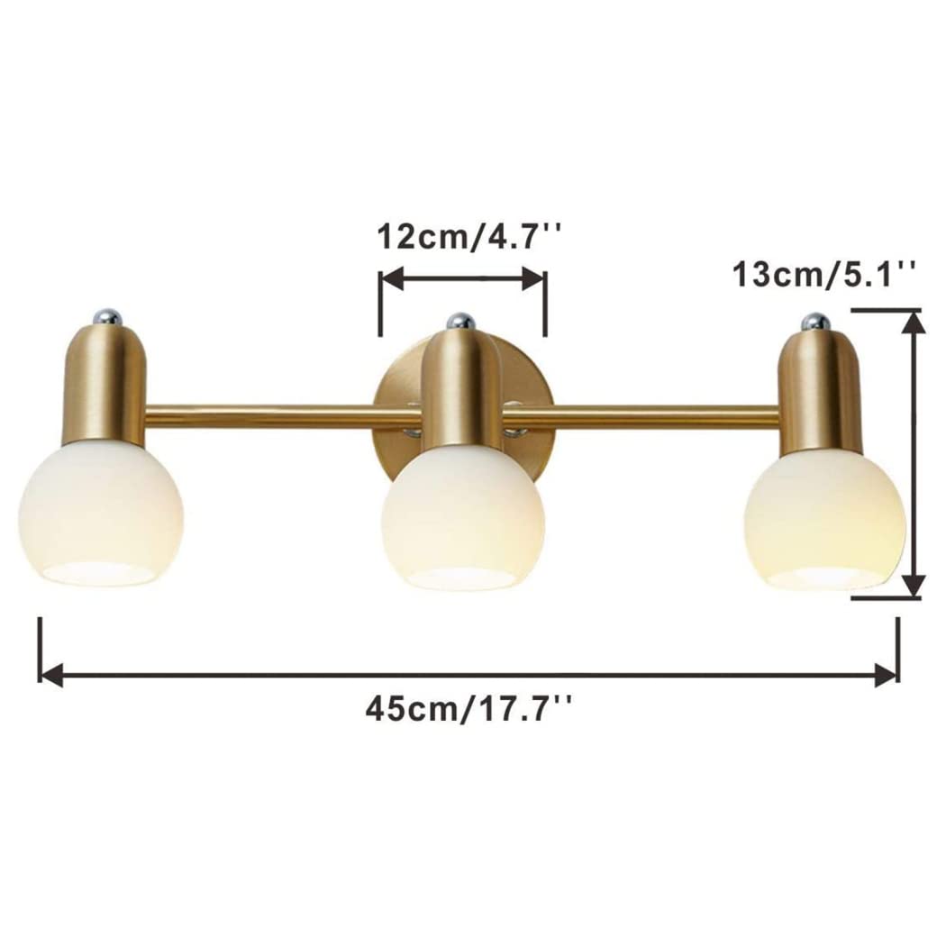 Luminaires de vanité de Salle de Bain, Appliques murales en Globe de Verre, Laiton brossé doré, 3 têtes