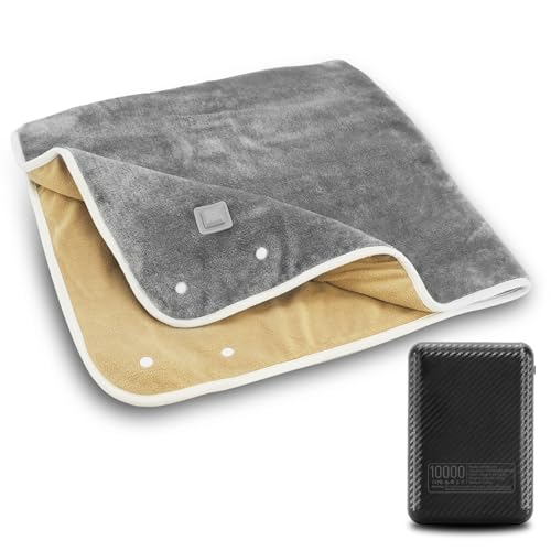 USB Heated Blanket Battery Operated Electric Knee Blanket Portable Cordless Heating Blanket 37' x 27', 3 Heating Levels and 2 Hours auto-Off,with 10000mAh Power Bank,for Office Home,Dark Grey