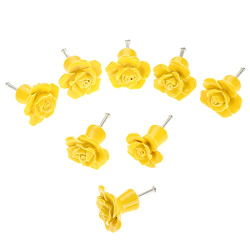 MUXSAM Yellow 8PCS Knobs & Handles Modern Ceramic Rose Flower Drawer Closet Cabinet Cupboard Pull Handle Door Knobs - Image 3