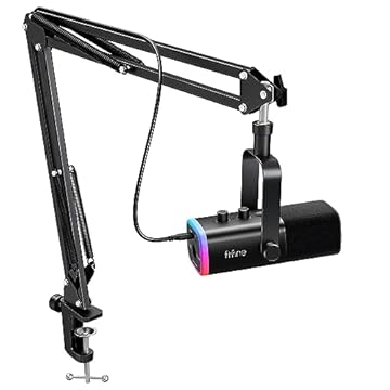 Conjunto de microfone para jogos FIFINE XLR/USB, mic dinâmico para PC para podcasting, kit de microfone RGB para computador com suporte para braço de lança,para gravação de voz vocal-AM8T Preto
