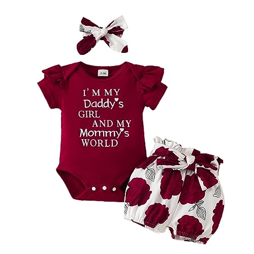 Newborn Baby Girls Clothes Summer Outfits Short Sleeve Saying Romper Bow Floral Shorts Headband