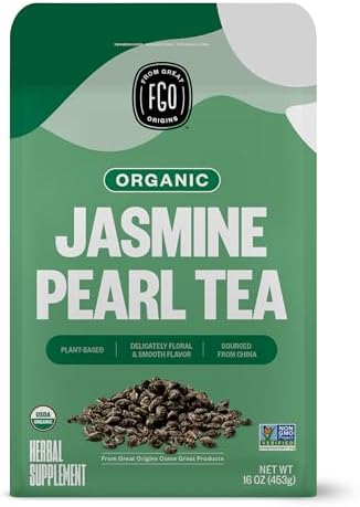 FGO Organic Jasmine Pearls Green Loose Tea, 16oz, Packaging May Vary (Pack of 1)