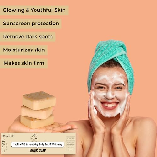 Image of Magic Soap 3 Pack Bath Soap Bar for Deep Cleansing Tan Removal Skin Brightening with Saffron Sandalwood Suitable for All Skin Types Daily Bath Soap | 100g (Each)