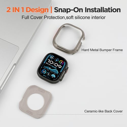 Image of 2 in 1 Metal Rugged Case Compatible with Apple Watch Ultra 3 2 /Ultra 49mm Shockproof Protect Bumper case with Back Cover Full Protection (Titanium,49mm)