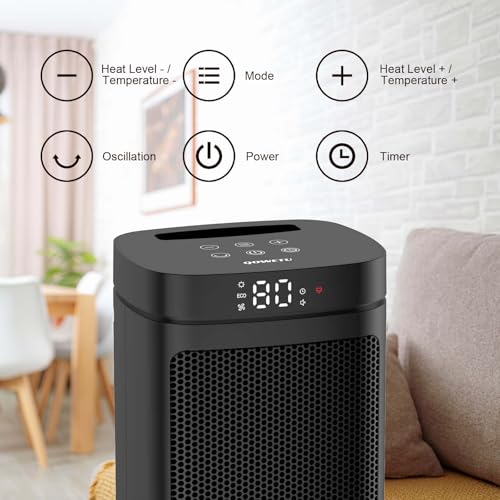 Space Heater for Indoor Use - QOWETU 1500W Electric Heaters with Thermostat, 70° Oscillation, 5 Modes, Remote, 12H Timer, Quiet Portable Heater for Office, Bedroom, Large Room - Image 5