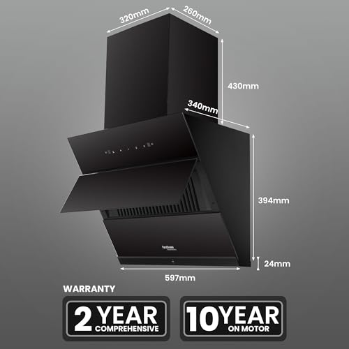 Image of Hindware Smart Appliances | Greta Neo 60 cm Chimney | 1350 CMH | Inclined Glass | Thermal Auto Clean | Filterless | Touch control, Motion sensor | 10 Yrs Warranty on Motor & 2 Yrs on Product (Black)